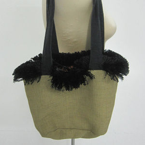 💚Fabric Tote Purse Bag Tote Fringe Avocado Green